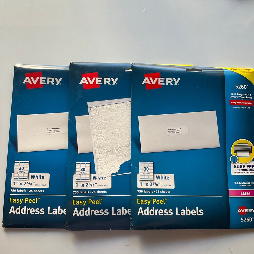 Avery Easy Peel Address Labels, 1" x 2-5/8", 750 Labels (5260)
